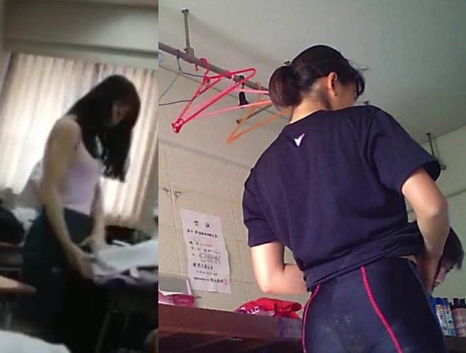 学校　女子更衣室　制服水着　着替え定点撮影3編